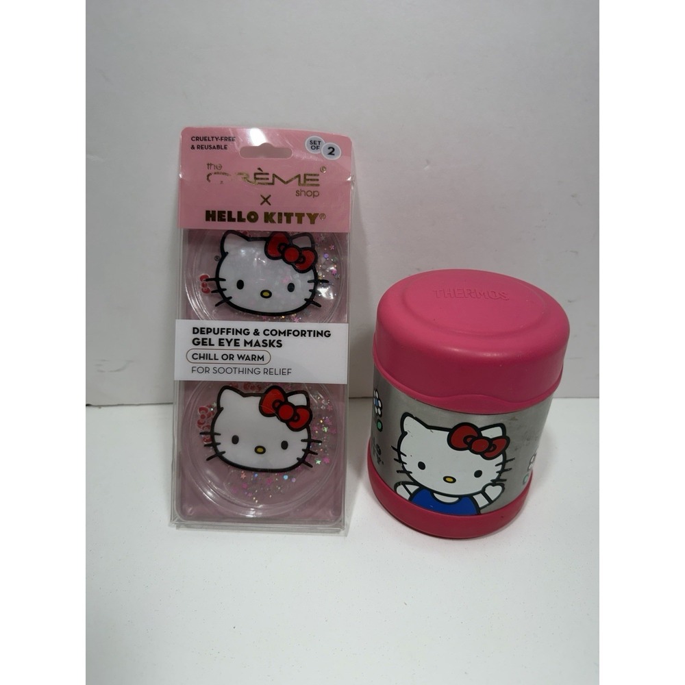 Hello Kitty Stainless Steel Thermos Funtainer + Creme Gel Eyes Mask Lot‎